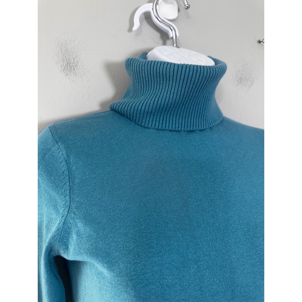 Banana Republic Silk Cotton Cashmere Turtleneck Sweater Teal Blue Womens XS - Picture 2 of 6